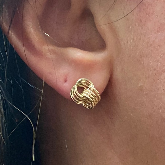 Solid 14K Gold unique cute stud Earrings pushback - Picture 3 of 9